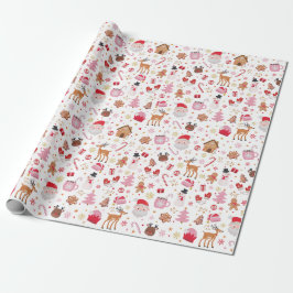 Red Pink Weihnachtsmann Claus Reindeer Wonderland Geschenkpapier
