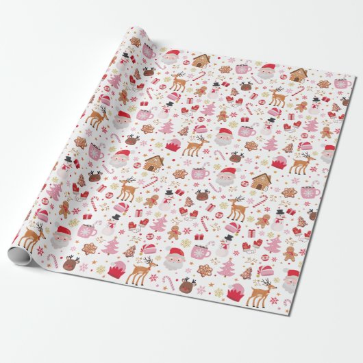 Red Pink Weihnachtsmann Claus Reindeer Wonderland Geschenkpapier (Ungerollt)