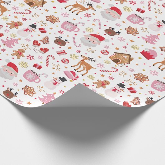 Red Pink Weihnachtsmann Claus Reindeer Wonderland Geschenkpapier (Ecke)