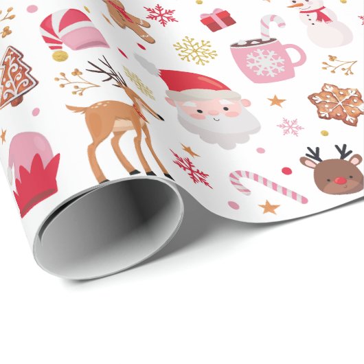 Red Pink Weihnachtsmann Claus Reindeer Wonderland Geschenkpapier (Rolleneckpunkt)