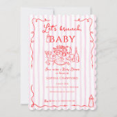 Red Pink Whimsical Doodle Let's Brunch Baby Shower Einladung (Vorderseite)