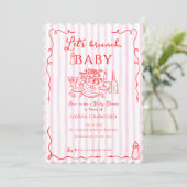 Red Pink Whimsical Doodle Let's Brunch Baby Shower Einladung (Stehend Vorderseite)
