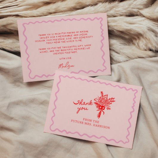 Red Pink Whimsical Handschriftlich Dankeskarte