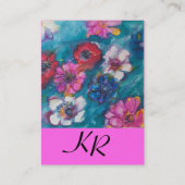 RED PINK WHITE BLUME IN BLUE MONOGRAM Fuchsia Visitenkarte (Rückseite)