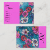 RED PINK WHITE BLUME IN BLUE MONOGRAM Fuchsia Visitenkarte (Vorne/Hinten)