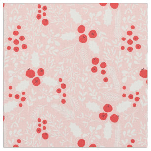 Red Pink White Holly Berries Mistletoe Weihnachten Stoff