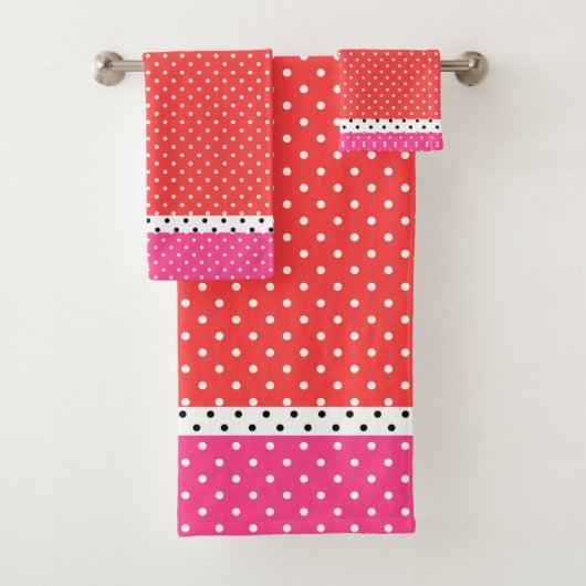 Red Pink White Polka Dots Badetuch Set (Insitu)