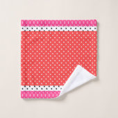 Red Pink White Polka Dots Badetuch Set (Waschlappen)