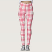 Red Pink White Summer Tartan Plaid Pattern Leggings (Vorderseite)