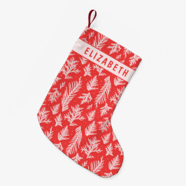 Red & Pink Winter Pine Branches Kleiner Weihnachtsstrumpf