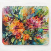 RED PINK YELLOW GREEN ABSTRACT WATERCOLOR FLOWERS MOUSEPAD (Vorne)