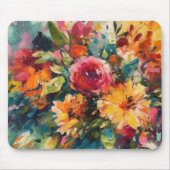 RED PINK YELLOW GREEN ABSTRACT WATERCOLOR FLOWERS MOUSEPAD (Vorne)