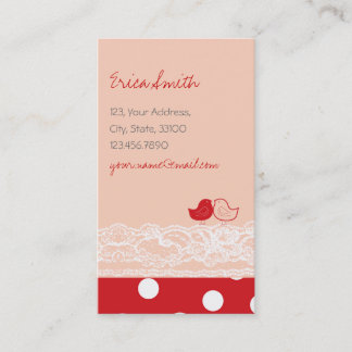 Red Pink Zwei Niedliche Vögel Scrapbook Lace Polka Visitenkarte