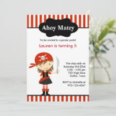 Red Pirate Girl Birthday Einladungen (Stehend Vorderseite)