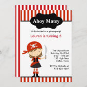 Red Pirate Girl Birthday Einladungen (Vorne/Hinten)
