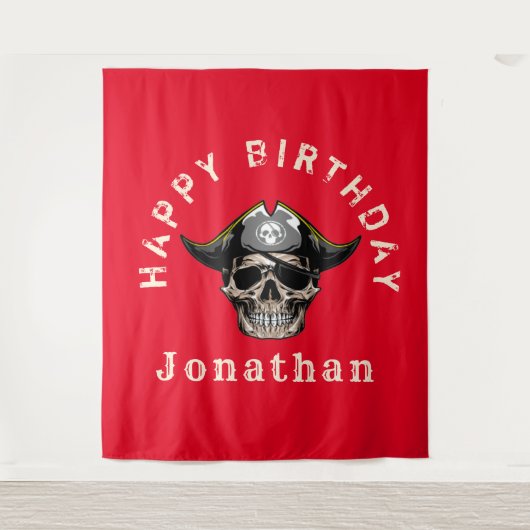 RED Pirate Skull Captain Pirate Jack Tapestry Wandteppich (Vorderseite)
