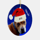 Red Pit Bull mit Weihnachten der Weihnachtsmannmüt Keramik Ornament (Rechts)
