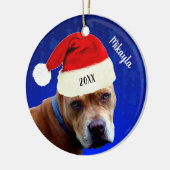 Red Pit Bull mit Weihnachten der Weihnachtsmannmüt Keramik Ornament (Links)
