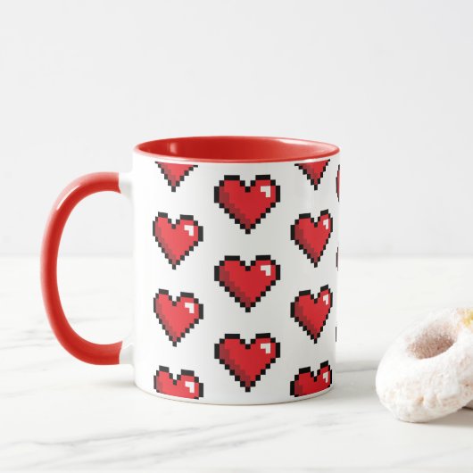 Red Pixel Heart Video Game Tasse (Mit Donut)