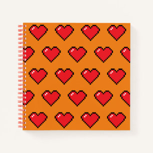 Red Pixel Herz Muster Notizblock