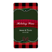 Red Pläd Pinecones Rustic Country Wine Label (Vorne)