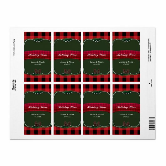 Red Pläd Pinecones Rustic Country Wine Label (Vorne)