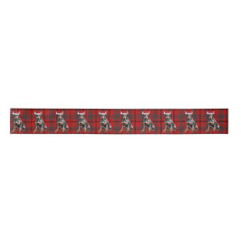 Red Plaid and Doberman Pinscher Dog Christmas Satinband