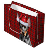 Red Plaid and Doberman Pinscher Dog Lover Holiday Große Geschenktüte (Vorderseite Schrägansicht)