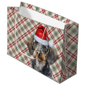 Red Plaid and Wirehair Dachshund Dog Lover Holiday Große Geschenktüte (Vorderseite Schrägansicht)