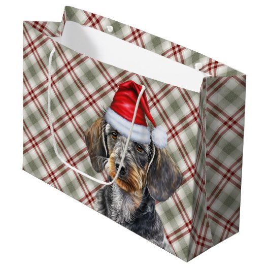 Red Plaid and Wirehair Dachshund Dog Lover Holiday Große Geschenktüte (Vorderseite Schrägansicht)