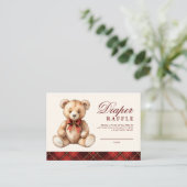 Red Plaid Bear Baby Shower Diaper Raffle Begleitkarte (Stehend Vorderseite)