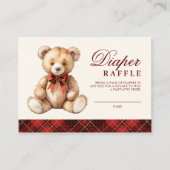 Red Plaid Bear Baby Shower Diaper Raffle Begleitkarte (Vorderseite)