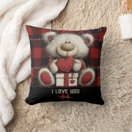 Red Plaid Bear I Love You Custom Name Monogram Kissen