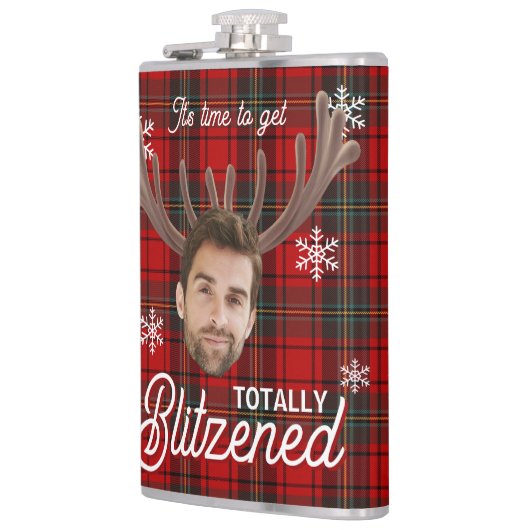 Red Plaid Blitzened Holiday Humor Drinking Flask Flachmann (Links)