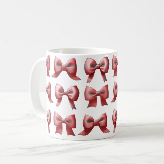 Red plaid Bow Coffee/Tea Mug Kaffeetasse (Vorderseite Links)