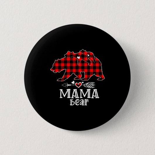 Red Plaid Buffalo Mama Bear Christmas Pajamas Fami Button (Vorderseite)