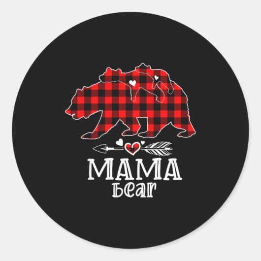 Red Plaid Buffalo Mama Bear Christmas Pajamas Fami Runder Aufkleber (Vorderseite)