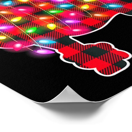 Red Plaid Buffalo Odle Dog Christmas Lights Pajama Poster (Ecke)