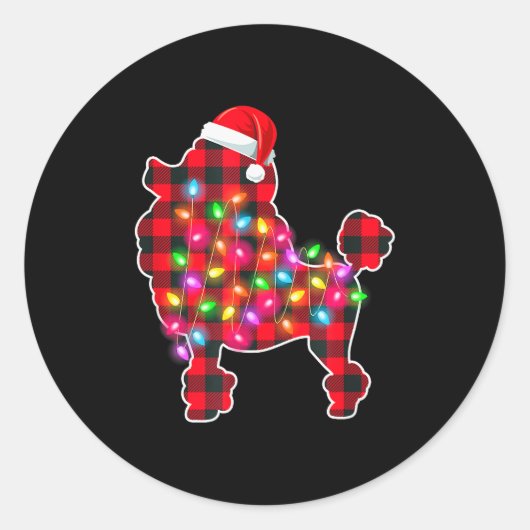 Red Plaid Buffalo Odle Dog Christmas Lights Pajama Runder Aufkleber (Vorderseite)