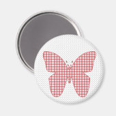 Red Plaid Butterfly on Polka Dot Magnet (Vorderseite/Rückseite)