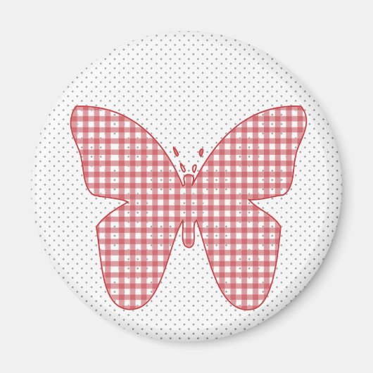 Red Plaid Butterfly on Polka Dot Magnet (Vorne)