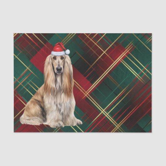 Red Plaid Christmas Afghan Hound Dog Holiday Seidenpapier (Vorderseite)