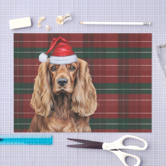 Red Plaid Cocker Spaniel Dog Christmas Seidenpapier (Handwerk)