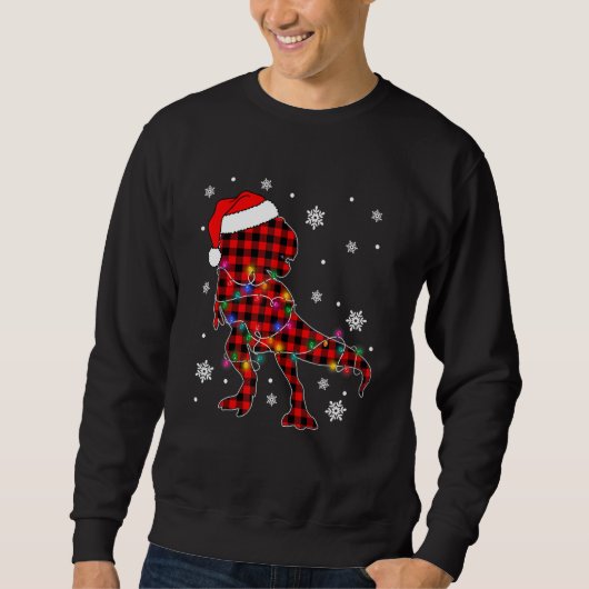 Red Plaid Dinosaur Hat Santa Christmas Lights Buff Sweatshirt (Vorderseite)