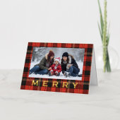 Red Plaid Family and Friends Cozy Merry Gold Text (Vorderseite)