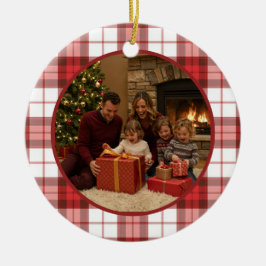 Red Plaid Family Christmas Keramik Ornament