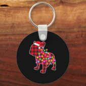 Red Plaid French Bulldog Christmas Pajamas Xmas Li Schlüsselanhänger (Vorderseite)