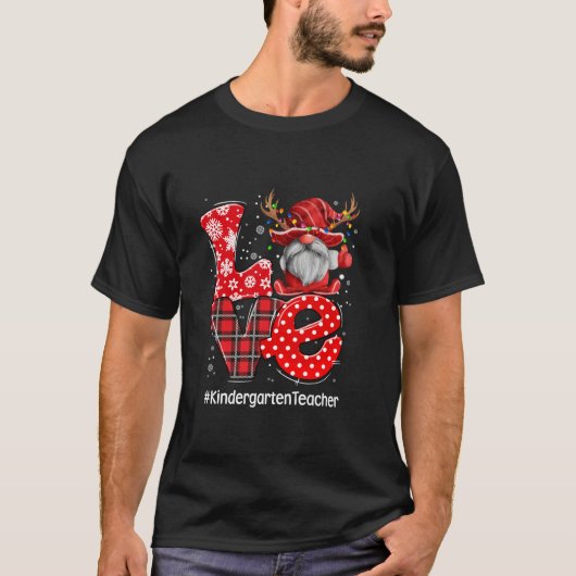 Red Plaid Gnome Love Kindergarten Teacher Christma T-Shirt (Vorderseite)