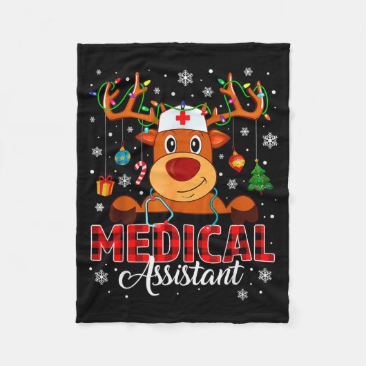 Red Plaid Medical Istant Nurse Reindeer Christmas  Fleecedecke (Vorderseite)