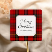 Red Plaid Merry Christmas Quadratischer Aufkleber